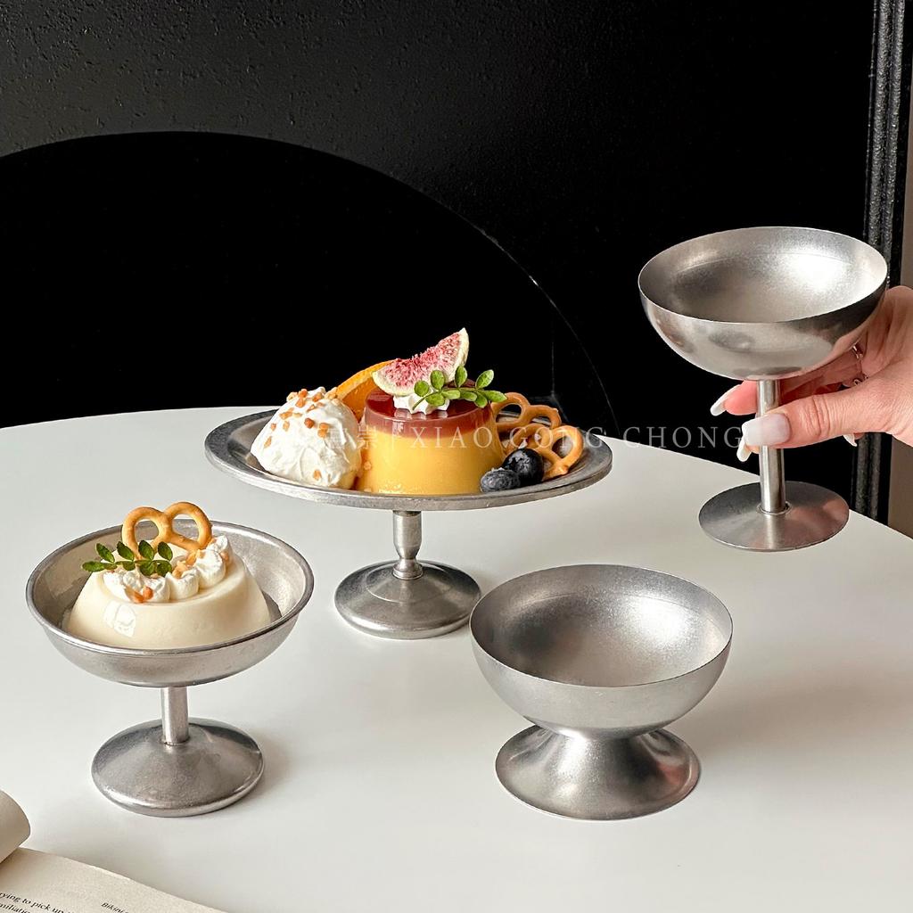 BRStainless Steel High-legged Dessert Cup Dessert Tray Silver Ice Cream Bowl Pudding Bowl Tableware Fruit Tray Kitchen ContainerEY