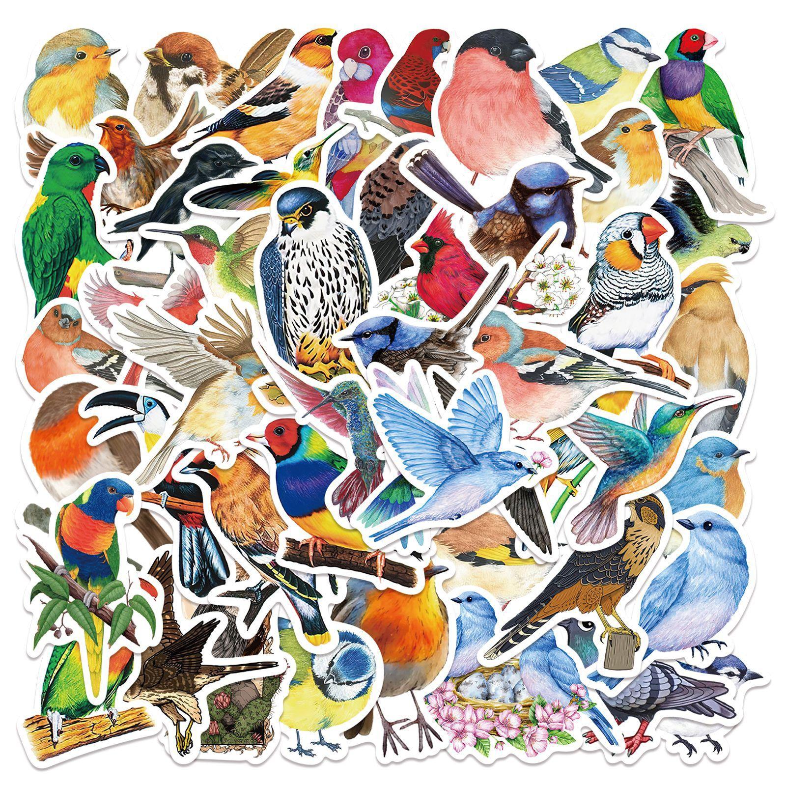 10/50Pcs Watercolor Style Mixed Cute Bird Stickers Graffiti for DIY Luggage Laptop Skateboard Motorcycle Bicycle Stickers 10pcs