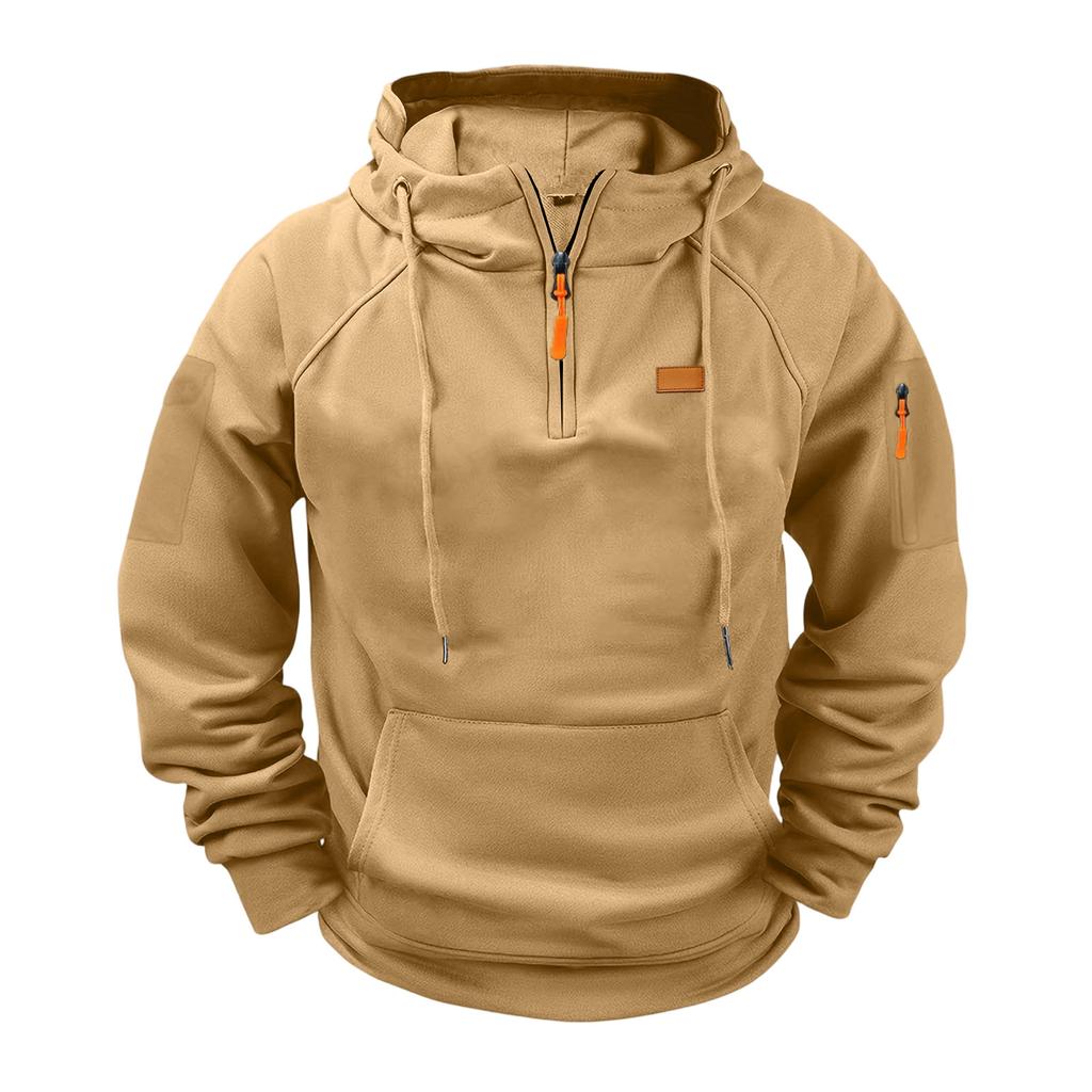 Men's Casual Hooded Zip Up Sweatshirt with Multi Pockets Long Sleeve