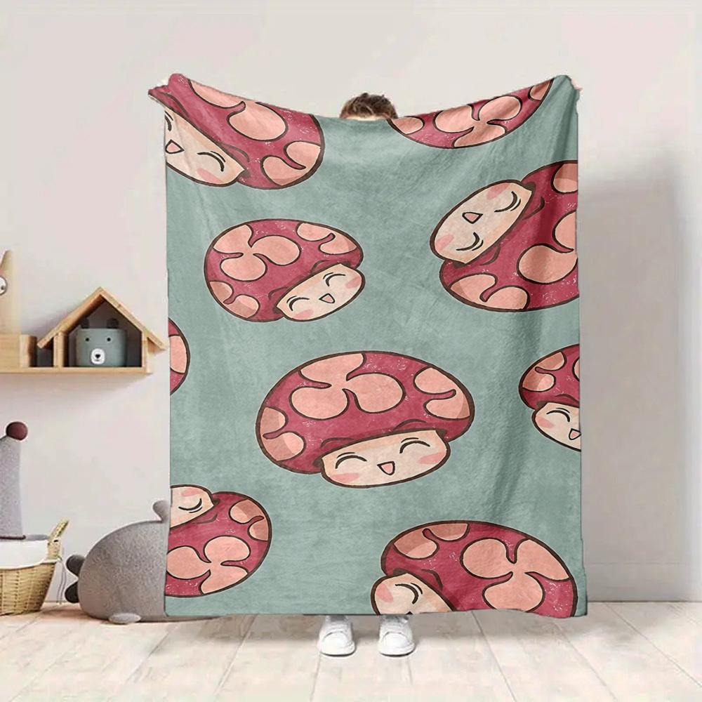 1pc Mushroom Blanket, Lightweight Flannel Throw Blanket For Sofa, Bed, Travel096