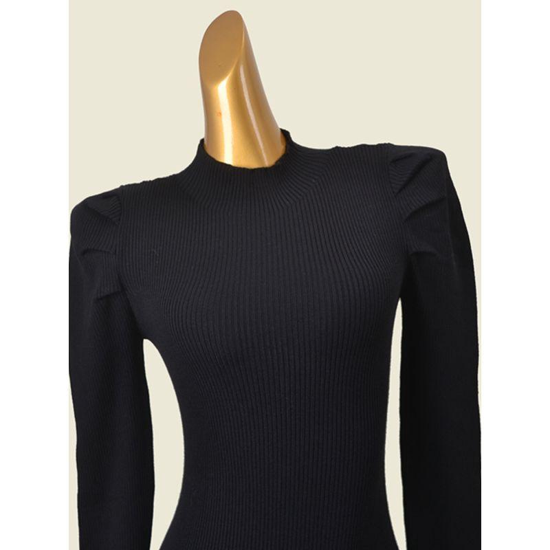 Daily Order Puff Sleeves Long Sleeves Bodycon Dress Fashion Wind Minimalist Small Stand-up Collar Slim Fit High Elastic Knitting Dress