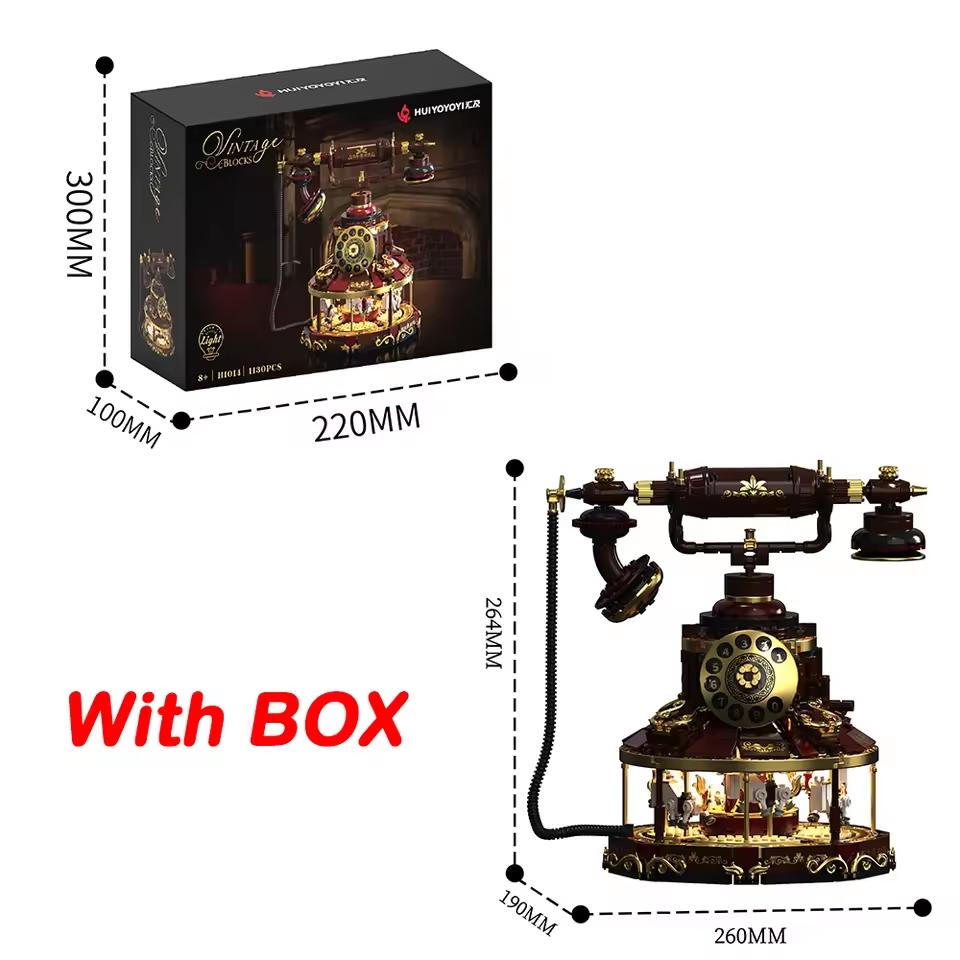 

Ретро-телефон Модель Строительные Игрушки Карусель Блоки Модельная Комната Декор DIY Кирпичи Украшение Подарки Для Детей Взрослых 1130 шт. Со Светом