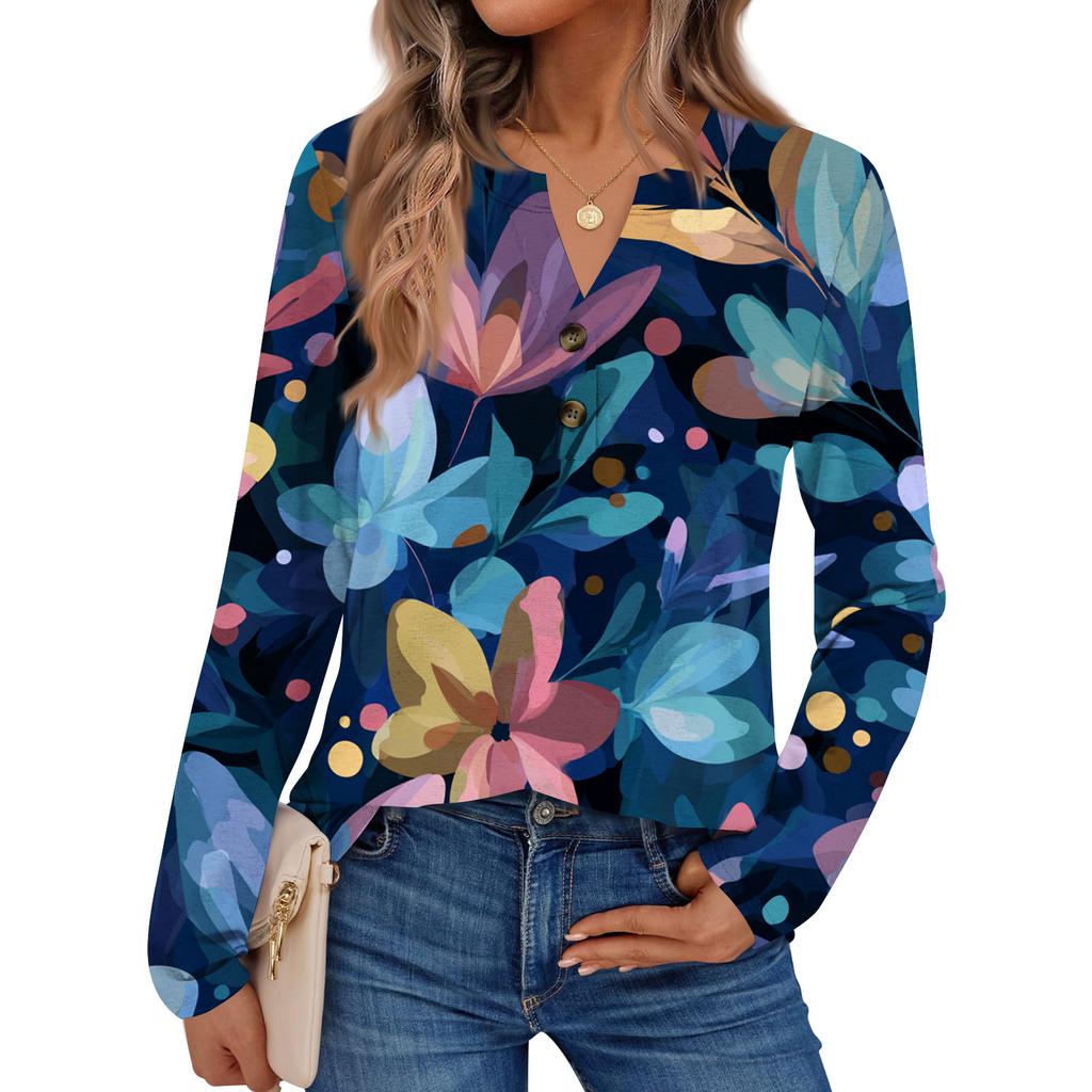 Women's Floral Print Long Sleeve  Shirt Elegant Casual Tops Trendy Shirt Tops