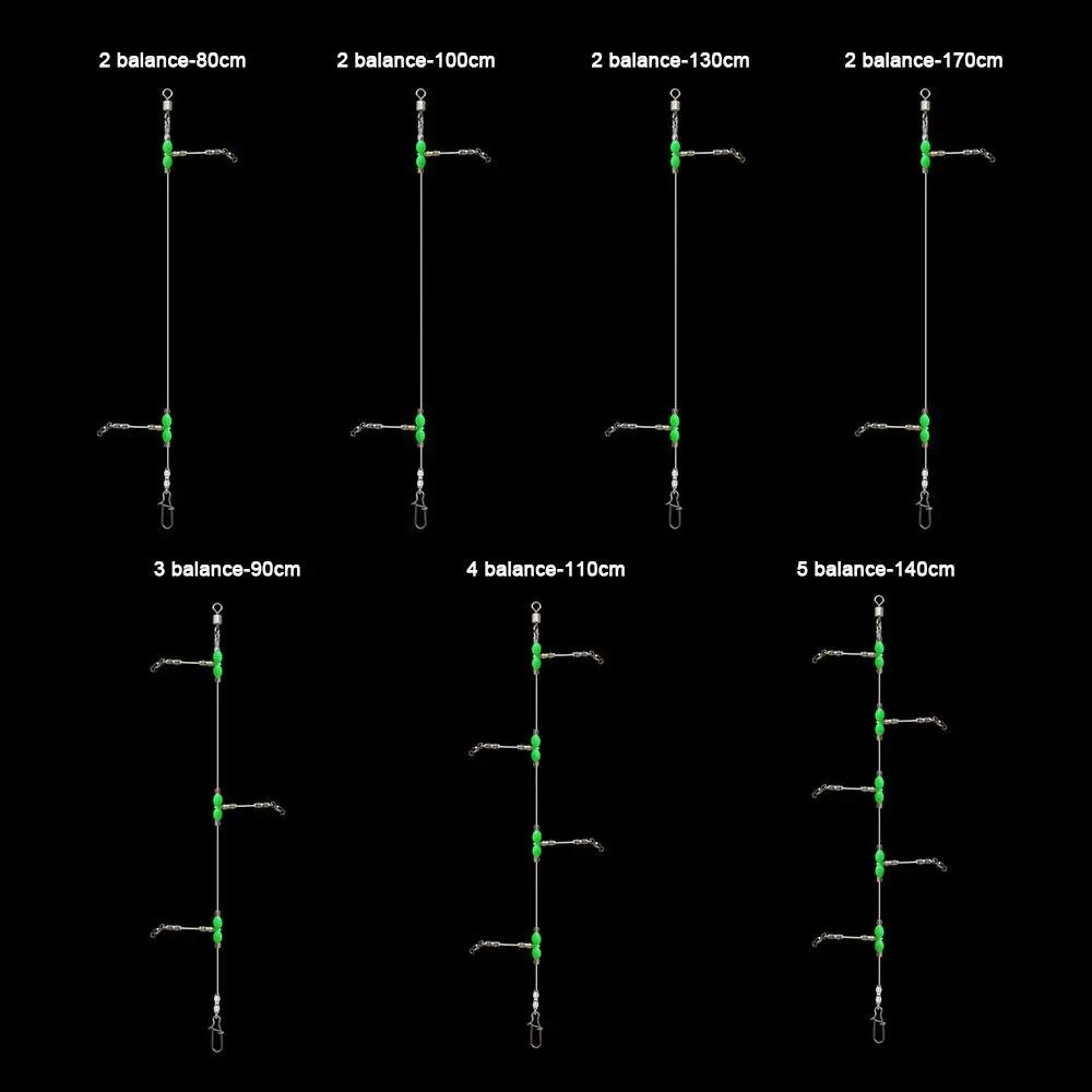 5PCS Night Glow Fishing Leader Line Sea Fishing Balance with Swivels Snaps Fishing Wire Leader 360Degree Rotating Fishing Tackle