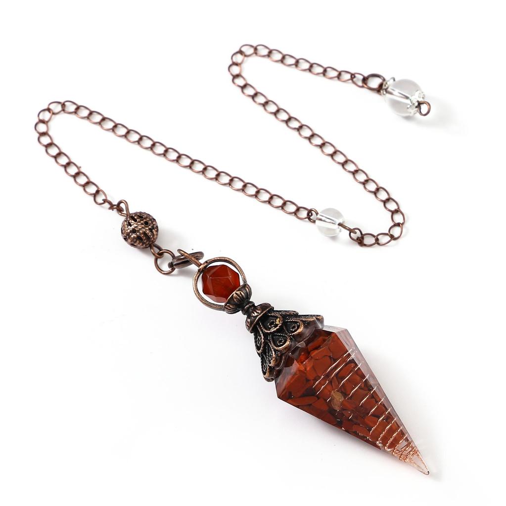 Antique Silver Seven Chakra Crystal Resin Pendulum with Semi-Precious Chips Pendant