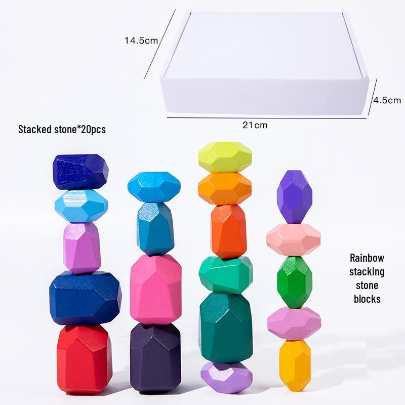 Colored Wooden Stacking Stones Balance Game - Children's Early Education Puzzle Toys