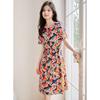 Women's Mulberry Silk Printed Drawstring Midi Dress