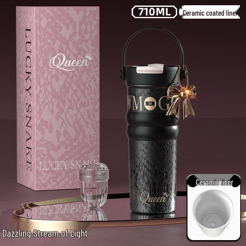 Women's Large Capacity Insulated Fruit Tea Cup with Ceramic Liner