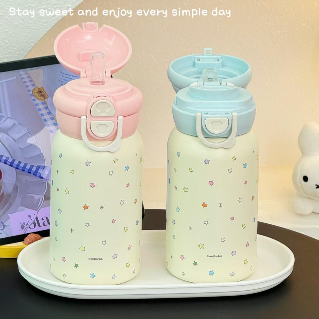 Niche Stainless Steel Bouncing Thermos Cup Double Drinking Cup Girls High Value Large Capacity Cute Student Straw Cup