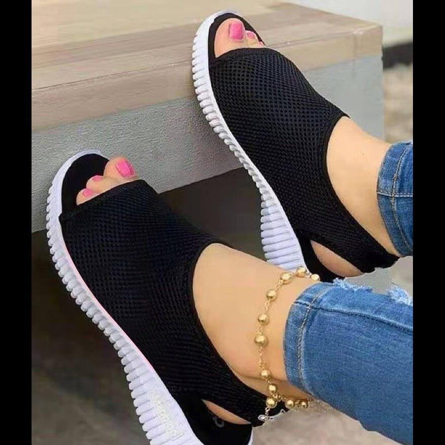 Summer Fly-woven Breathable Solid Color Women's Sandals Fish Mouth Flat Heel Beach Low-top Women's Sandals