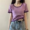 Summer Thin Retro Korean Short Sleeve T-Shirt Contrast Short T-shirt Top Women's Ins Fashion