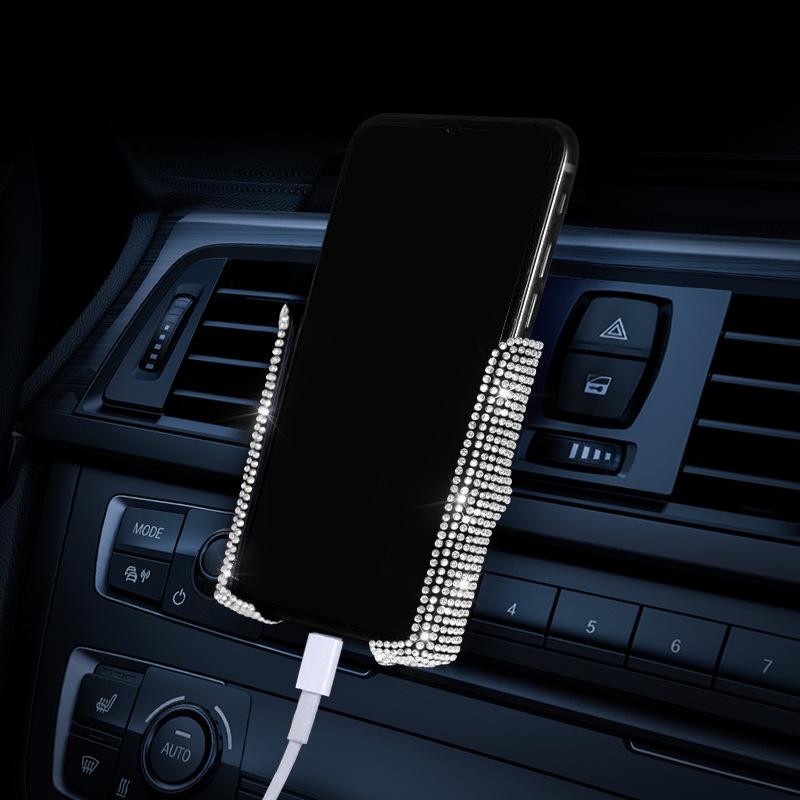Rhinestone Dual-Function Car Phone Holder - Cute Air Vent Navigation Mount