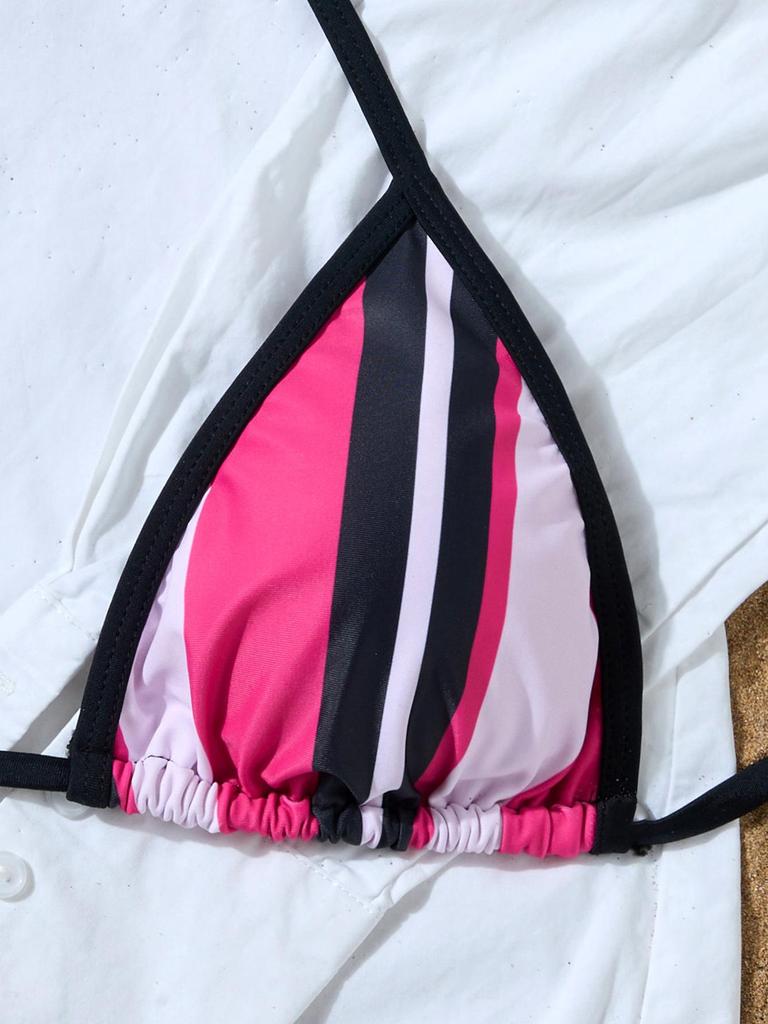 Gestreifter Print Krawatten-Dreieck Sexy geteilter Bikini Badeanzug für Damen