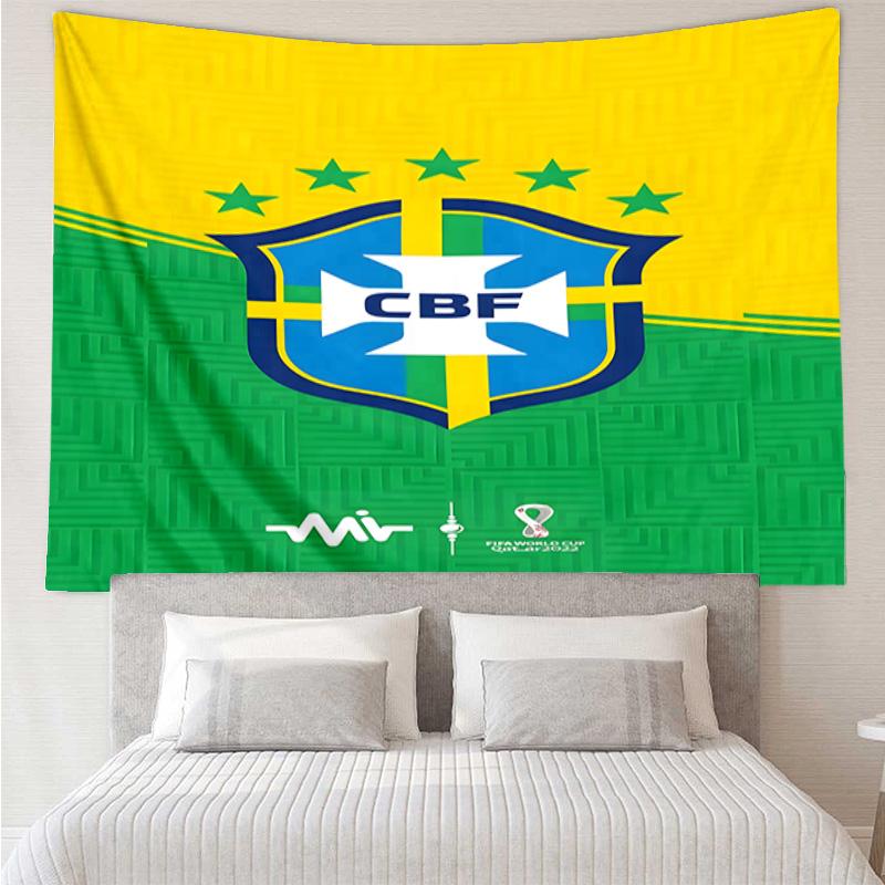1PC Brazilian Football Crest Printed Tapestry Room Decoration Wall Hanging for Living Room Bedroom, Dormitory, Birthday and Christmas Gifts