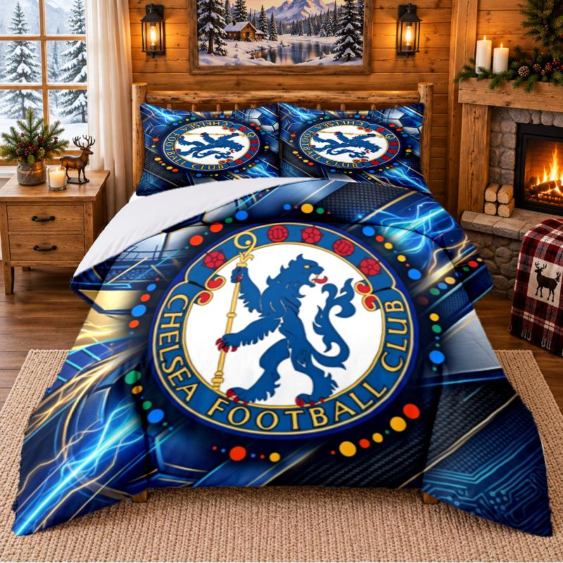 Printed 3Pcs Bedding Set Chelsea FC Pattern Bed Sheet Pillowcase For Bedroom Decor