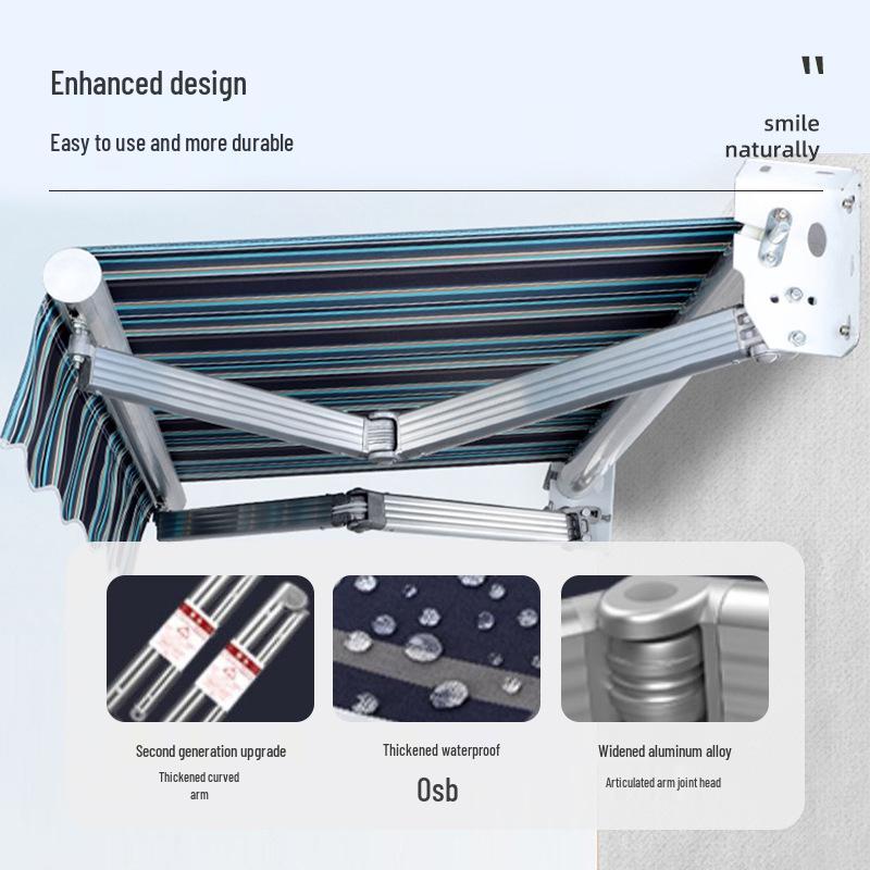 Aluminum Alloy Manual Retractable Sun Shade Awning for Outdoor Balcony and Courtyard Rainproof Canopy.