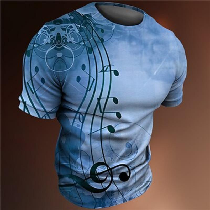 Müzik Festivali Erkek Grafik Müzik Notaları Tişört Kısa Kollu Tişört 3D Baskı Bisiklet Yaka Gömlek Vintage Moda Tasarımcı Dış Giyim Günlük