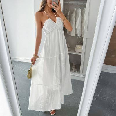 Elegant Vacation-style, Halter-neck, Seaside Atmosphere, Long Dress, Women's Dress, Spring and Summer