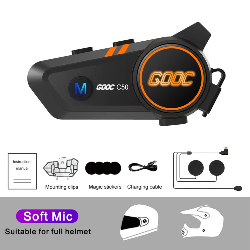 

Bluetooth мотоциклетный шлем-интерком гарнитура BT5.3 беспроводной интерфон 300 м Intercomunicador динамик наушники 3D объемный бас стерео громкая связь вызов 1PC Soft Mic