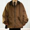 Men Jacket Patchwork Color Loose Fit Full Zipper Placket Casual Coat Lapel Long