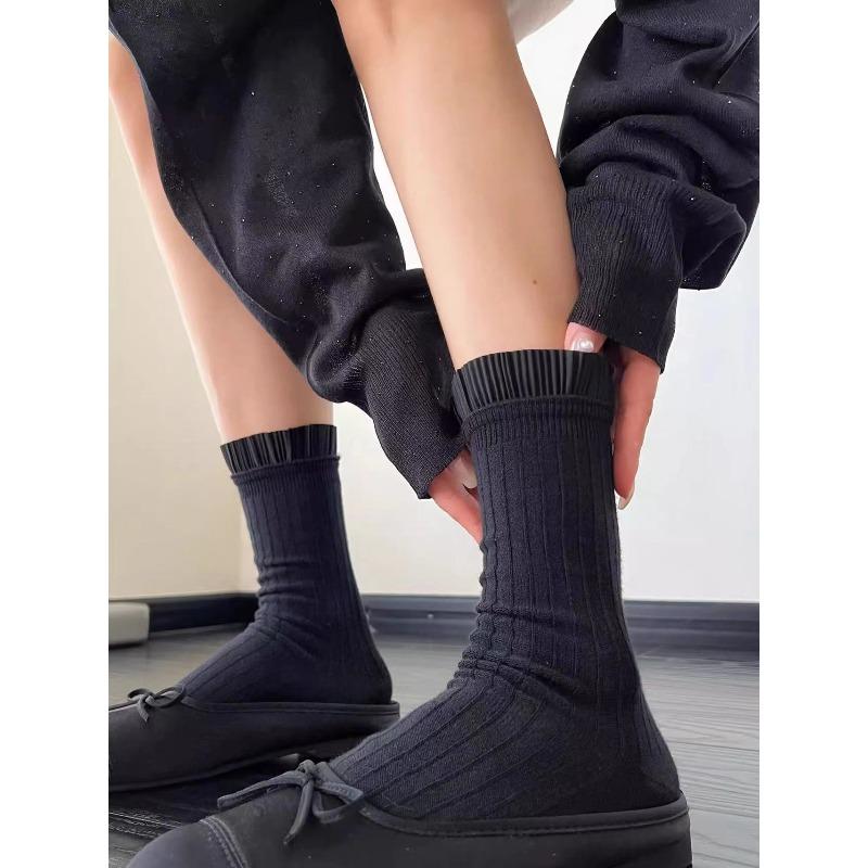 

Summer Calf Socks, Women s Mid-calf Socks, Sweet and Versatile Summer, Sweet Bubble Mouth Solid Color Pile Socks 1 pair чорний