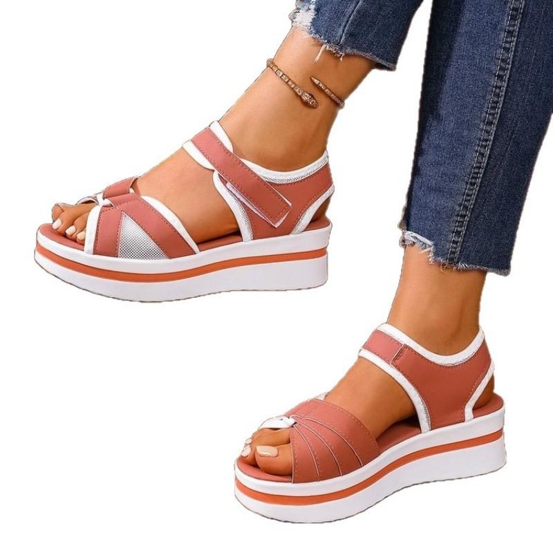 New Large-sized Thick-soled Sandals, Women's Flat Velcro Beach Shoes
