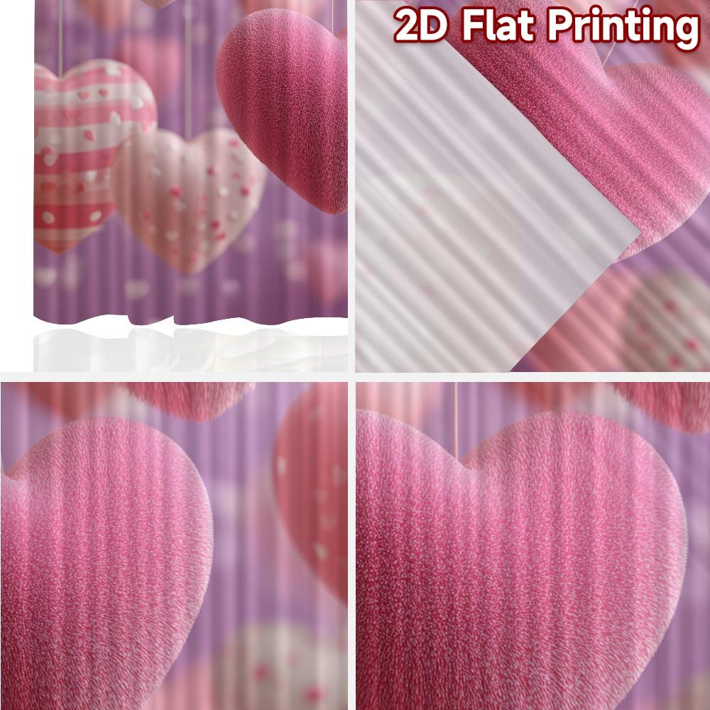 2D FLAT PRINTING 2pcs Curtains (Without Rod) Valentine's Day Pink Hearts and Roses Chic Curtain Chic Versatile Durable Polyester