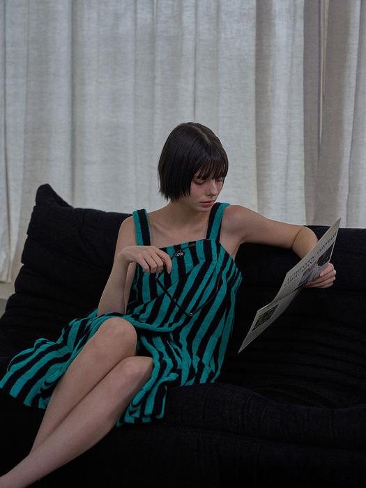 TETO Striped Aquamarine Supima Mini Robe FREE