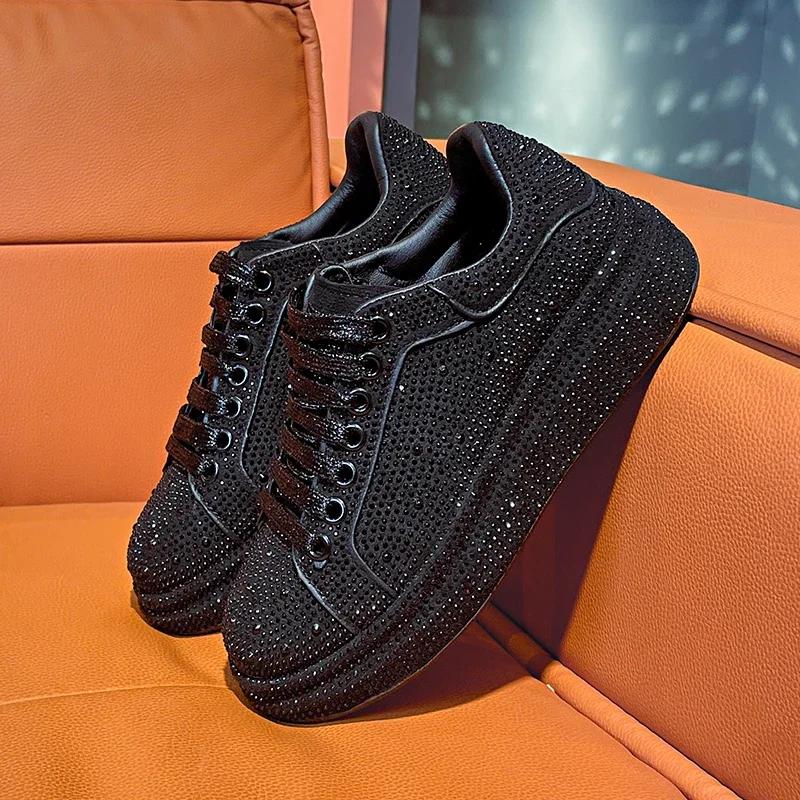 New Luxury Women Platform Shoes rhinestones Thick-soled black Designer Shoes Shining Crystal Sneakers Trend Casual Sneakers