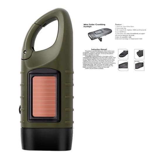 Solar And Hand Crank Flashlight 5-in-1 Emergency LED Light with Type-C Charging Waterproof Portable Power Bank for Camping Outdoor Use