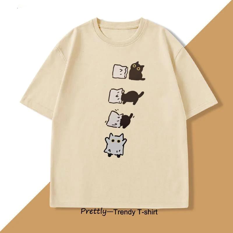Funny Black Cat T-shirt Women Street T Shirt Fashion Casual Clothing Crewneck Breathable Tshirt Graphic Tees