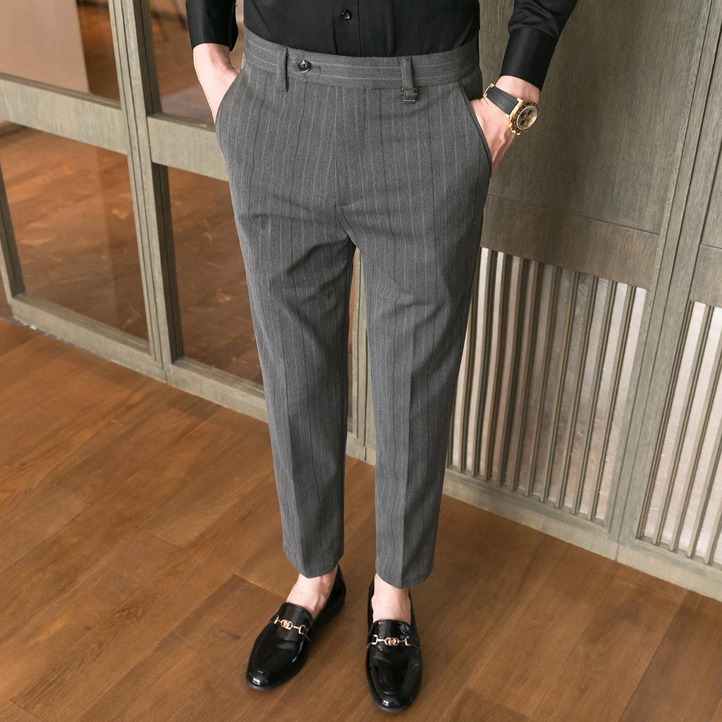 Autumn and Winter New Men's Casual Pants Slim-fitting Striped Suit Pants Youth Trendy Small Straight Casual Pants Trousers