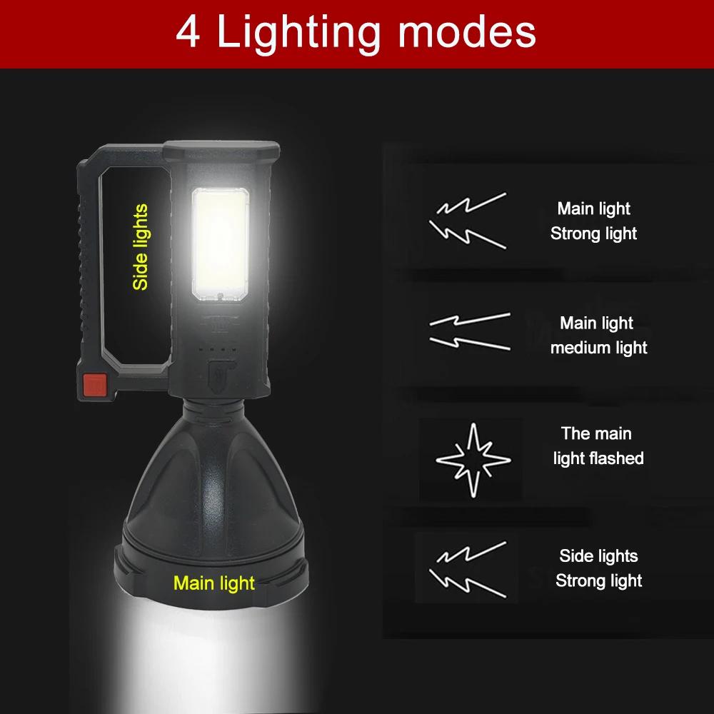 Power Searchlight For Fishing Lantern Camping LED Lithium Battery Working Spotlight Flashlight 4 led USB Rechargeable Lantern
