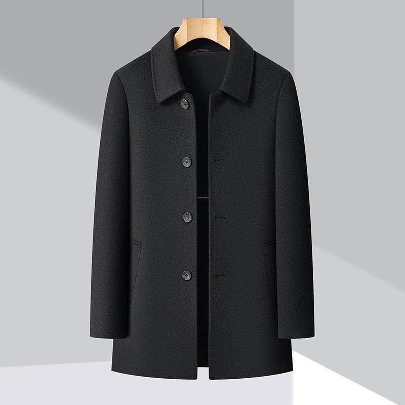Brand Men's Double-Faced Wool Overcoat - Autumn/Winter 2025, No-Iron Lapel, Business Casual for Middle-Aged Dads