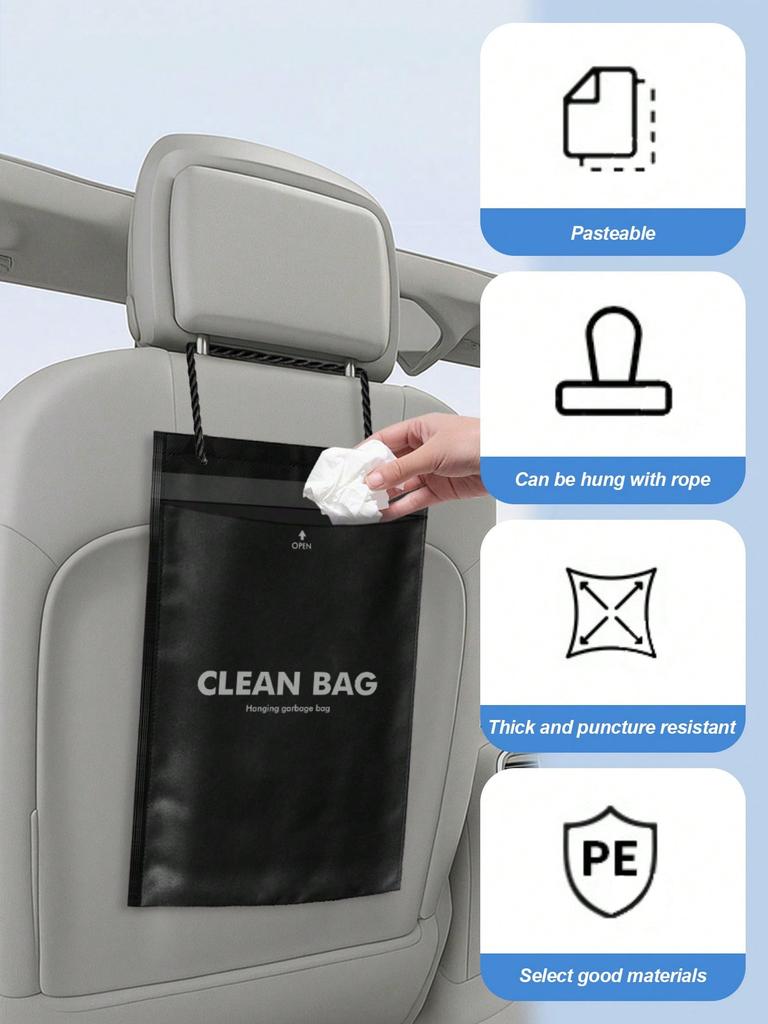 Hanging Car Trash Bag - Thickened PE, Long Strap, Hangable & Stickable, Large Capacity for Waste & Daily Items