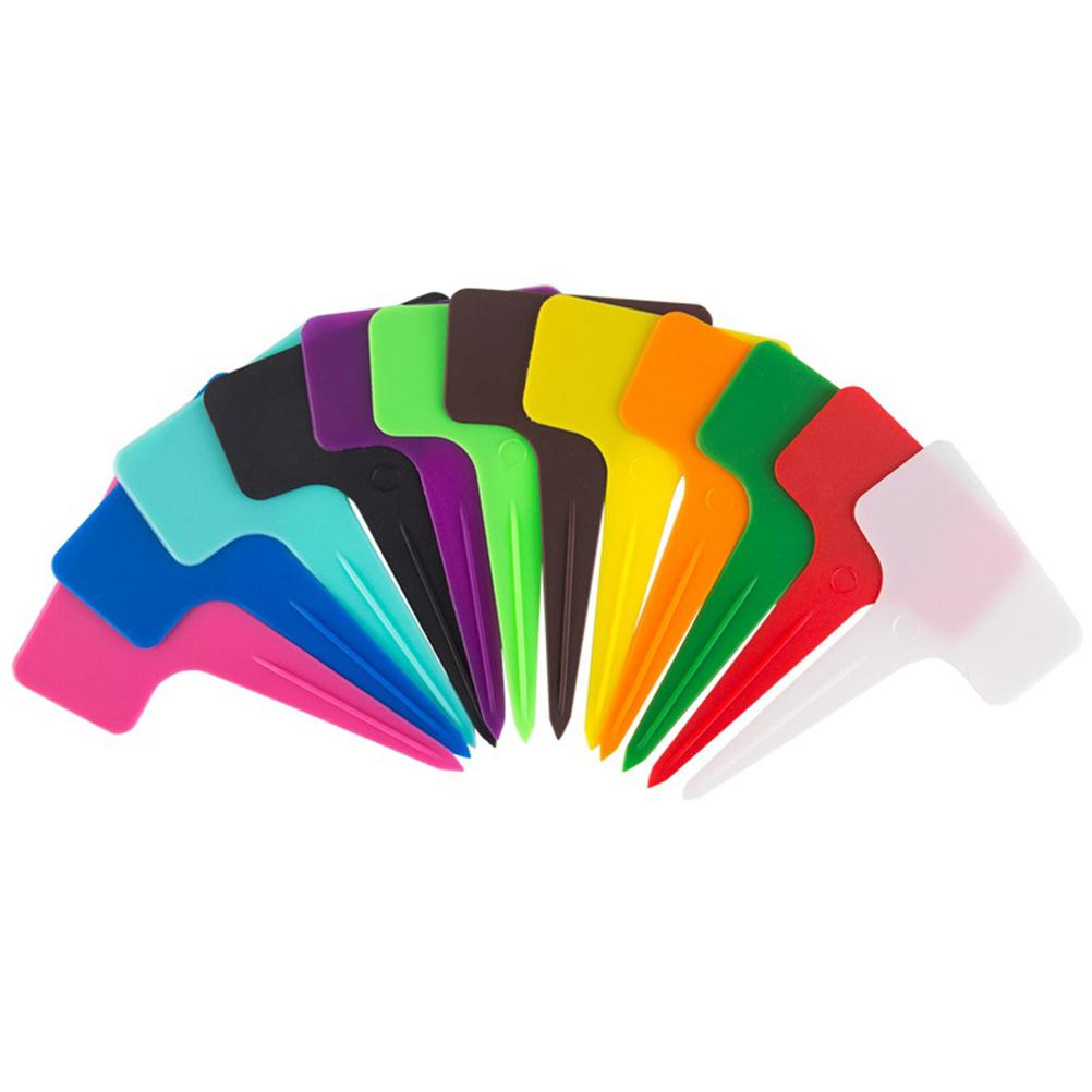 100 Stück Zufällige Kunststoff-Pflanzenschilder Wasserdichte Baumschul-T-Typ-Gartenschilder Pflanzenmarkierer