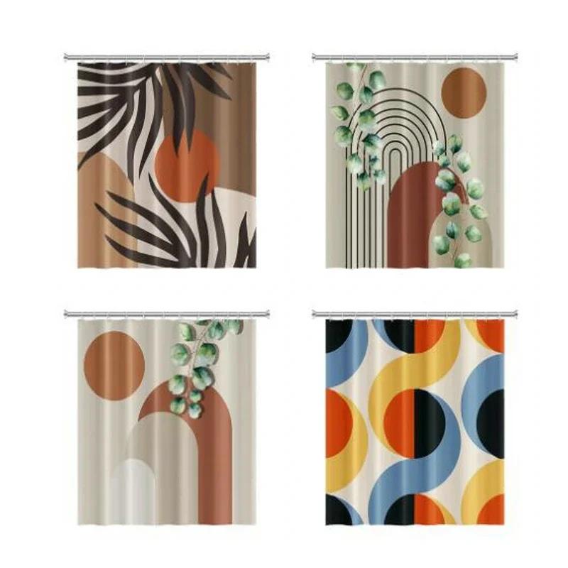 Nordic Wind Abstract Art Boho Shower Curtain Waterproof Polyester Bath Curtain Morandi Color Block Curtains For Bathroom Decor
