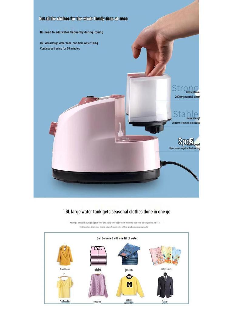 Multifunctional High-Power Garment Steamer and Iron with Large Capacity, Vertical/Handheld Use, EU/UK Standards