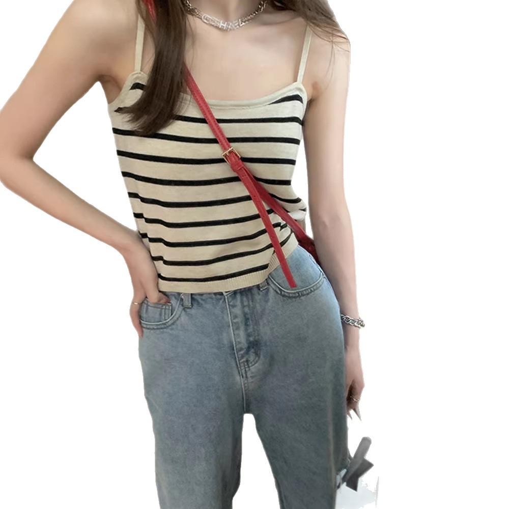 Gestreifter Strick-Camisole-Weste für Damen - Ärmellos, Vielseitiges Sommer-Top