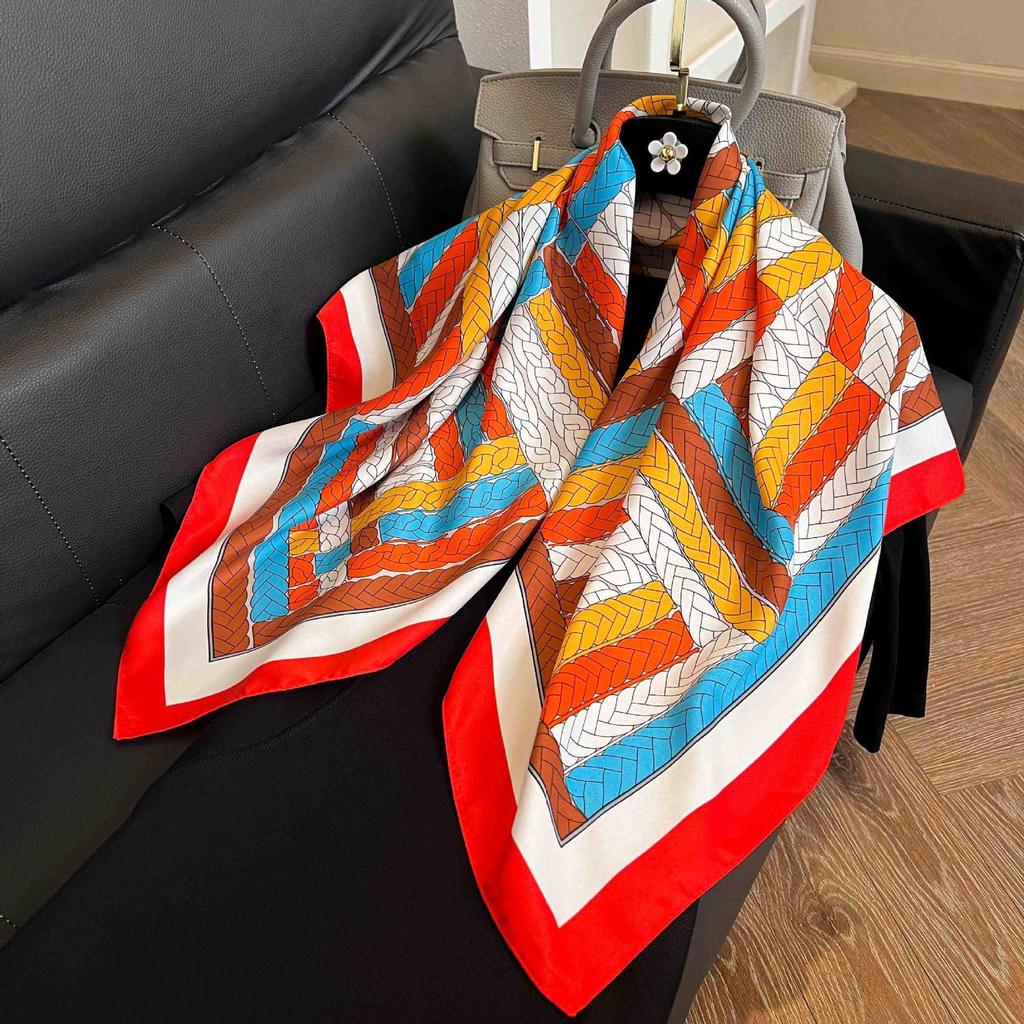 91Cm square scarf silk scarf women's new literary and fashion scarf accessories autumn and winter retro versatile shawl