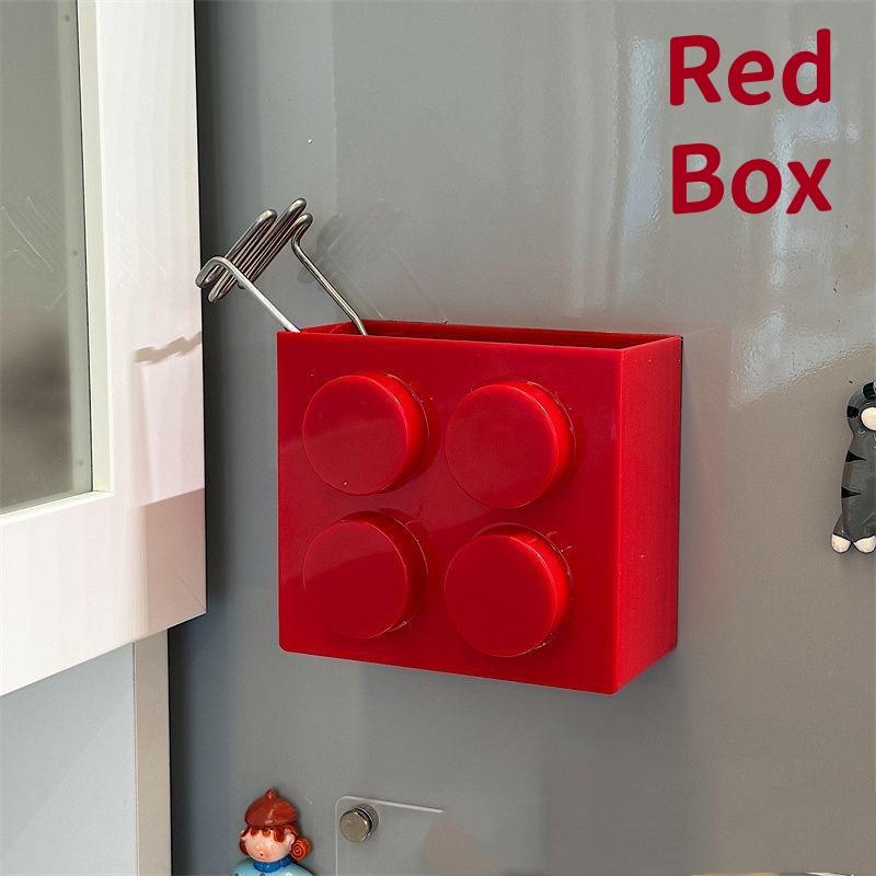 Building Blocks Refrigerator Magnetic Absorption Box Plastic Straw Holder Fridge Side Storage RackHome Decor
