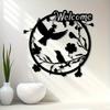 Vintage Welcome Birds Tree Metal Wall Art Rust Resistant Circular Silhouette with Florals Home Decor Patio Living Room Bedroom