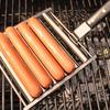 Hot Dog Roller Sausage Roller Rack Stainless Steel Hot Dog Grill Roller with Wooden Handle 5 Hot Dog Capacity for Home Kitchen