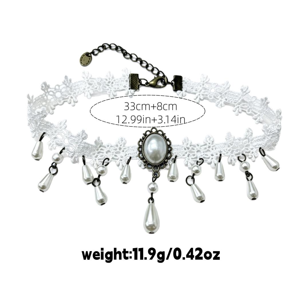 European and American Jewelry White Neck Chain Lace Collarbone Chain Light Luxury High Sense Hollow Fringed Pearl Necklace Women
