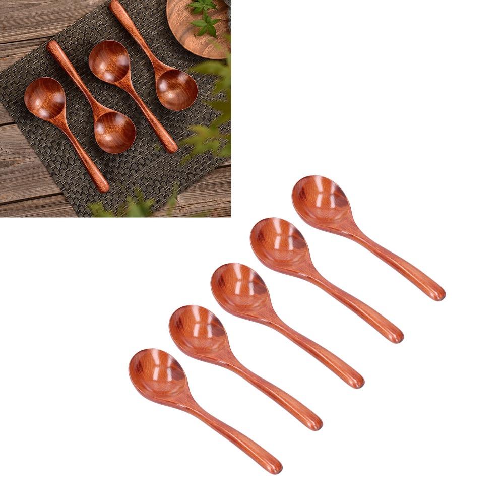 5Pcs Wood Rice Spoon Smooth Mixing Spoon Lightweight Soup Ladle Kitchen Use