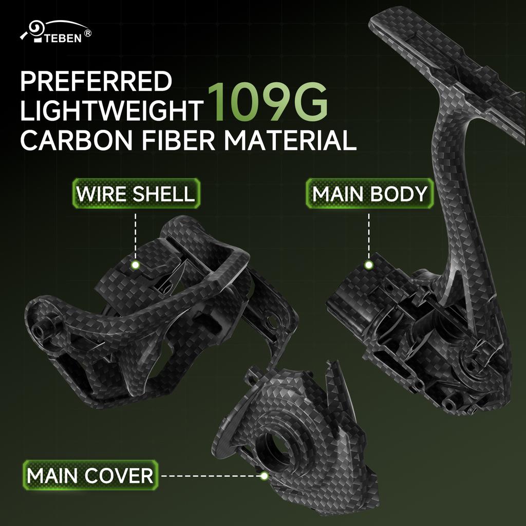 LEO Portable Carbon Fiber Only 109G Lightweight Spinning Fishing Reel 5.2:1 Gear Ratio 5+1 BB for Saltwater Freshwater Ce Fishing Corrosion Resistant
