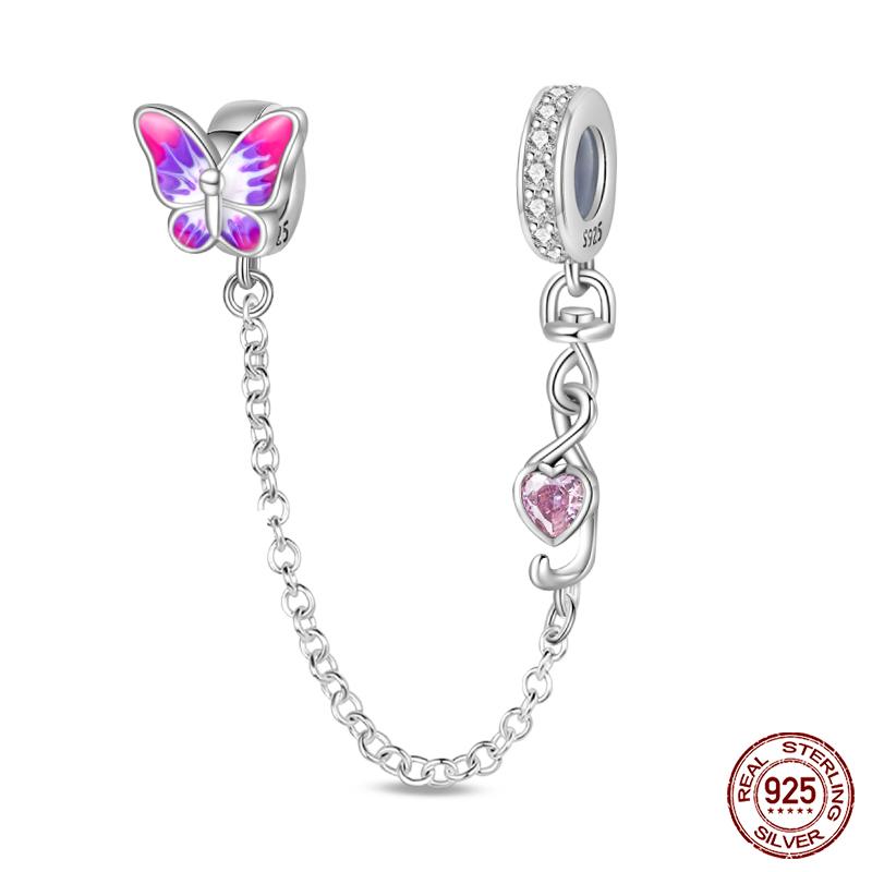 Real 925 Silver Stars & Moon Sunflower Safety Chains Spacer Beads Charms Fit Qikaola 925 Bracelets DIY Jewelry