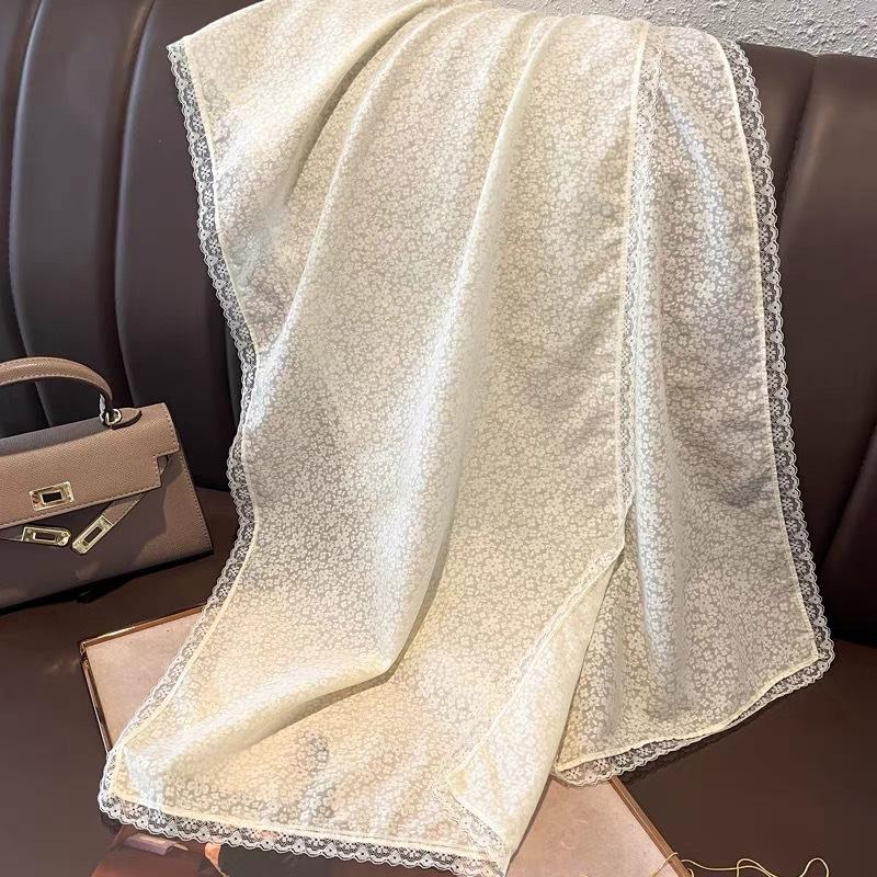 Small Flower Lace Cotton Linen Thin Scarf for Women In Winter Shawl Spring and Autumn Fashionable Scarf Silk Scarf Printed Gauze Scarf