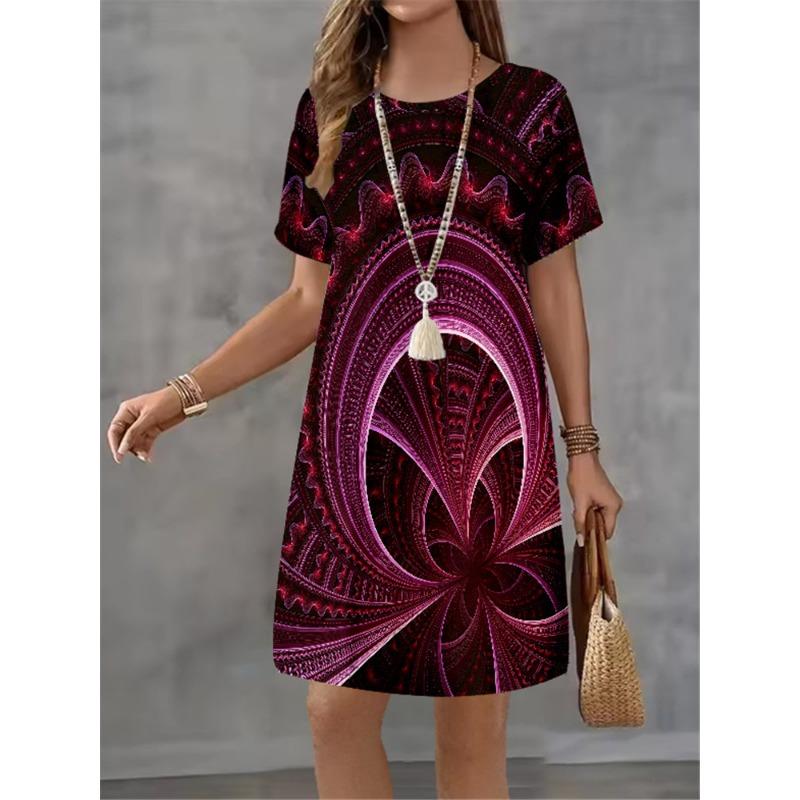 Women Dress Gradient Printing Design Sense Pattern New Summer Elegant Women A-Line Dress Casual Short Sleeve Mini Dress
