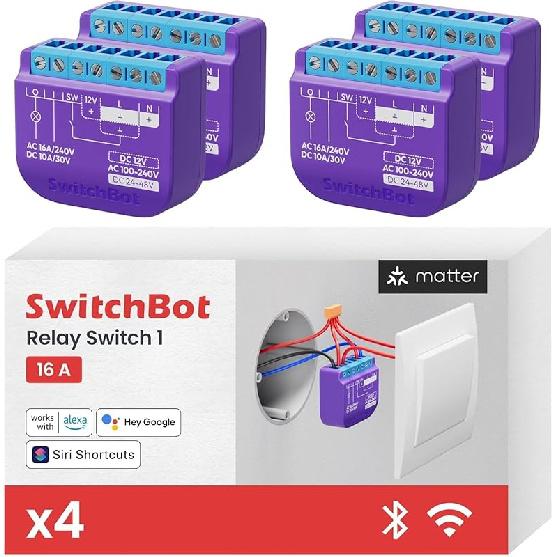 SwitchBot Smart Relay Switch 1,Smart Relay Module with Built-in Hub, Wi-Fi&Bluetooth Switch Compatible with Alexa/Apple Homekit/Google Home/Matter